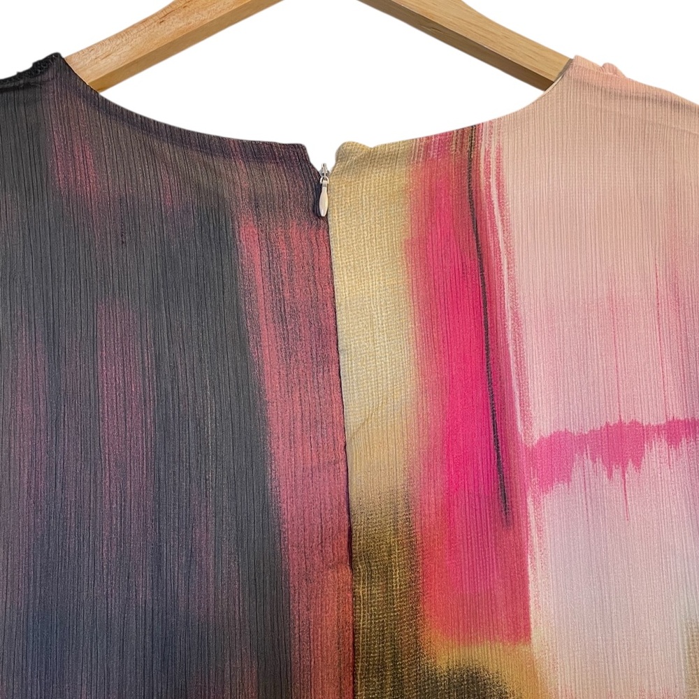 DKNY Pink/Black/Beige Print V-Neck Surplice Tie-Waist High-Low Dress - Size 14W - Picture 8 of 16